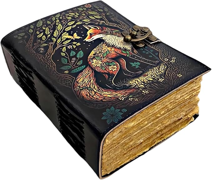 SH SHIFAA HANDICRAFT Fox Leather Journal Book of Shadows Notebook Handmade Daily Notepads for Men & Women Blank Paper 7x5 Inches - Best Gift for Art Sketchbook & Notebook (Fox Print 400 Pages)