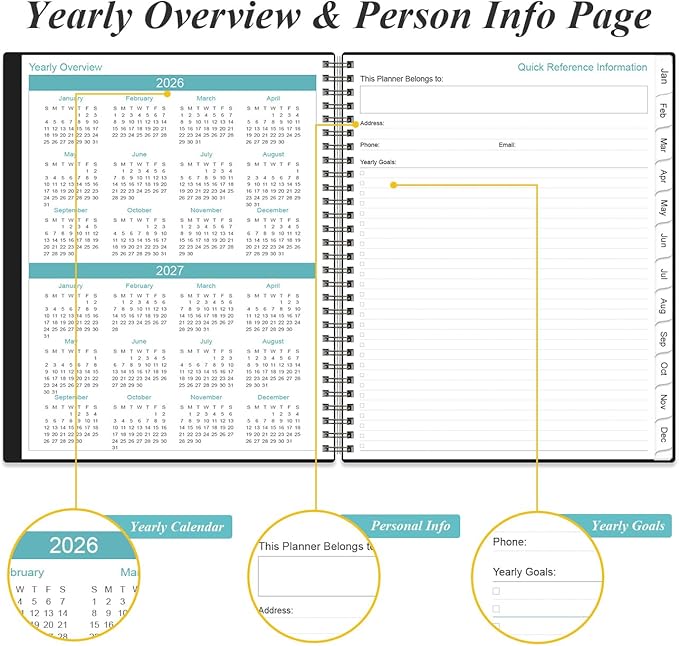 Daily Planner 2026 Full Page Per Day- 2026 Daily & Monthly Planner from January 2026 to December 2026, Day Planner 2026 with 12 Months Tabs, 8.5" x 11", Black