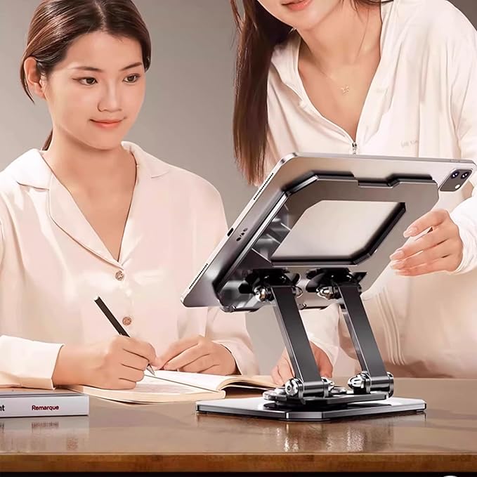 2 Pack Tablet Stand for iPad, 360° Rotating Desktop Holder, Carbon Steel Adjustable Foldable Desk Holder, for iPad Pro Air Samsung, for 4" -13" Tablets, Portable Home/Office, Upgraded - Black