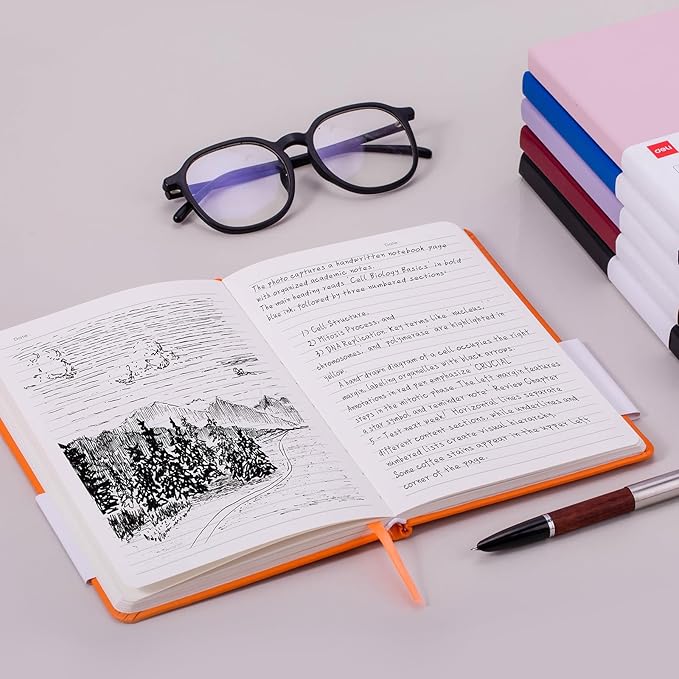 deli A5 Lined Journal Notebook, 160 Pages Hardcover Writing Notebook, 5.5"x8.2" College Ruled Notebook for Office, School, Work Notes (Orange)
