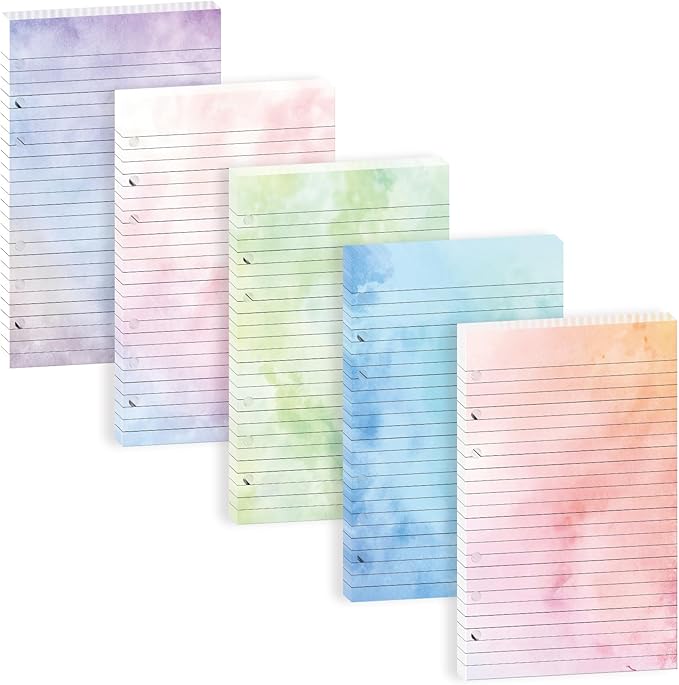100 Sheets Gradient A5 Refill Papers for Planner Binder Insert, 120GSM Thick Loose Leaf Lined Paper, 6 Hole Notebook Filler Paper for A5 6 Ring Budget Travel Journal Diary Binder, Watercolor