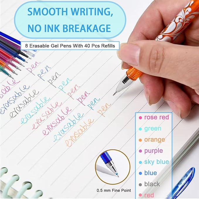 55 Pcs Aesthetic Highlighter and Erasable Pen set,set 6 Bible Highlighters 8Erasable Pens and 40 Refills&Eraser,No Bleed, erasablecolored pens, for Bible Study Journaling Planner Notes School supplies