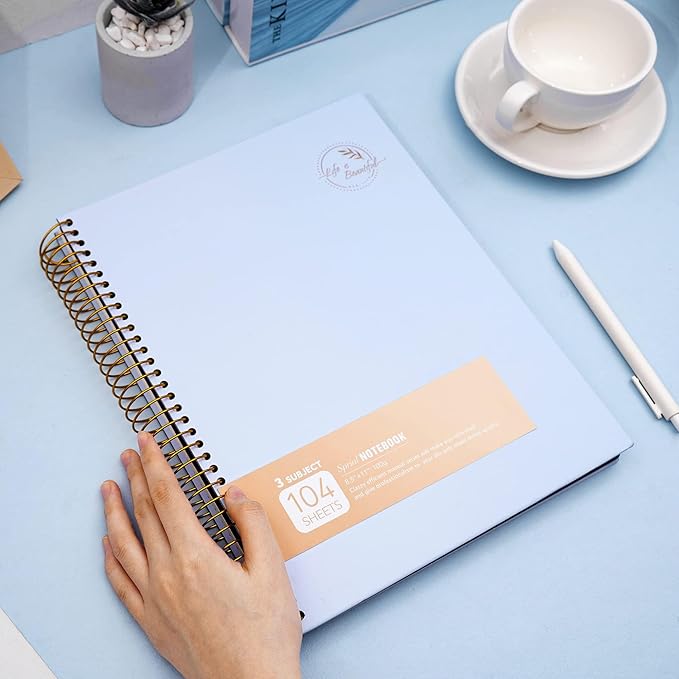 FLYING EAGLE 3 Subject Spiral Notebook Large Spiral Notebook 8.5 X 11, Blue Journal for Women Men, 100 GSM Thick Paper 104 Sheets, Hardcover Notebook for Work, School, Writing, Note Taking Blue