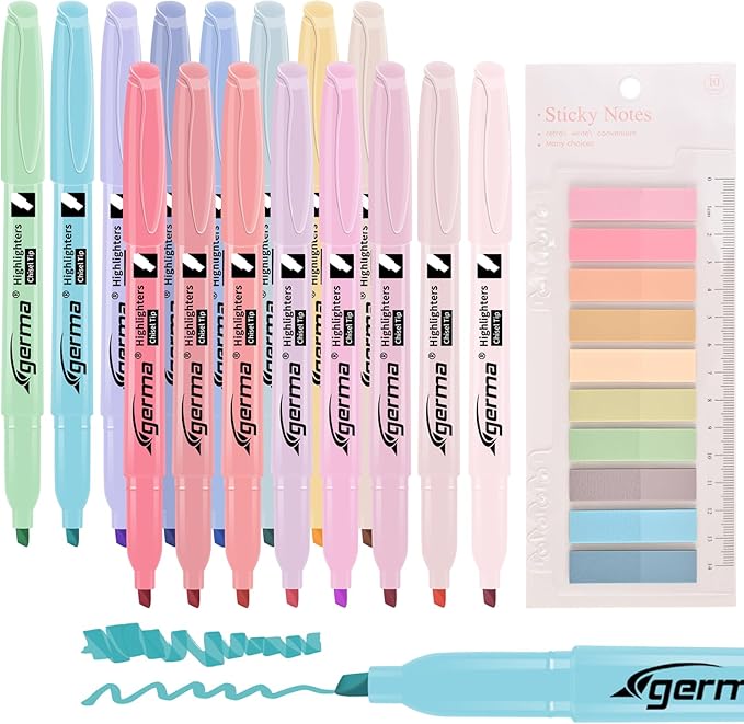 Pastel Highlighters Assorted Colors 16 Pack, 200 transparent sticky tabs, Chisel Tip Cute Aesthetic Highlighters No Bleed, Quick-Drying for Journaling, Bible Study, School Office Supplies