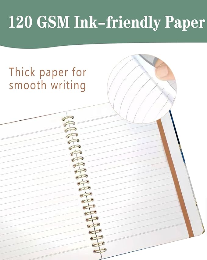 Spiral Journal Notebook, A5 Cute Notebooks for Women Men, College Ruled Hardcover Notebook for Work & Note Taking, 60 Pages Double-Wire Journals for Writing, Luxury Blue Marble