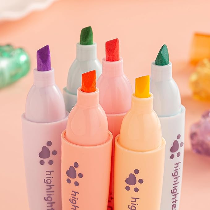 6 Highlighter Marker Pens Chisel Tip, Quick Dry, No Bleed, for Bible Study Notes Office Back to School Supplies