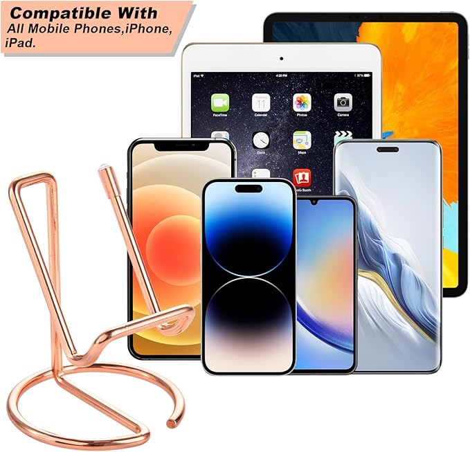 2 Pack Cell Phone Stand for Desk, Cute Metal Rose Gold Cell Phone Stand Holder Desk Accessories, Compatible with All Mobile Phones, iPhone, iPad