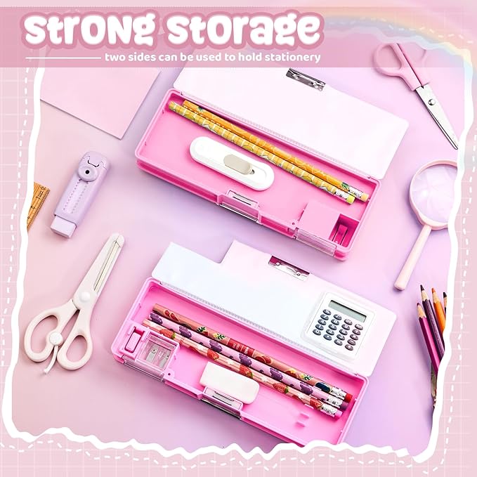 Henoyso Multifunctional Pencil Box for Girls Pink Inspirational Pencil Case with Calculator and Sharpener Cute Pencilcase School Supplies Essentials Christmas Birthday Gift Present for Kids Teens
