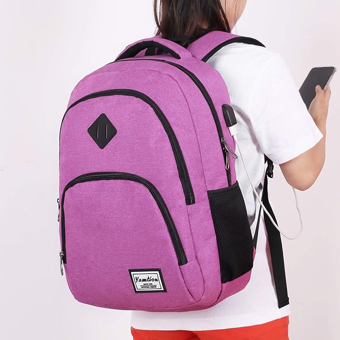 YAMTION Backpack for Women,School Bookbag for Teen Girls College Backpack with USB Charging Port,Pink