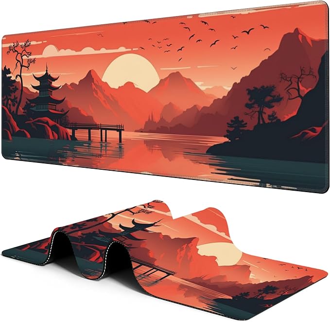Large Gaming Mouse Pad for Desk Pavilion at Sunset Big Desk Mat Mountain Lake Extended Mousepad with Stitched Edge and Non-Slip Base Computer Keyboard Mouse Mat for Home Office Work, 11.8 x 31.5 Inch