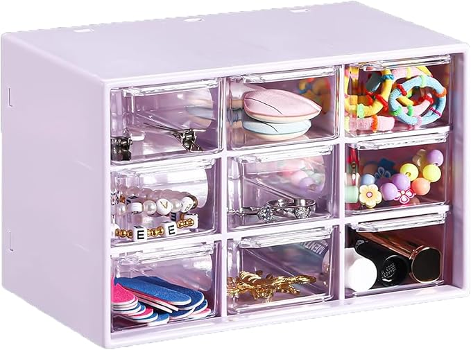 6 Pcs Small Drawer Organizer for Desk, Mini Desktop Drawer Organizer with 9 Clear Drawers, Plastic Desktop Craft Storage Box for Desk Office School Home 7.1" x 3. 8" x 4.6" (Multicolored)