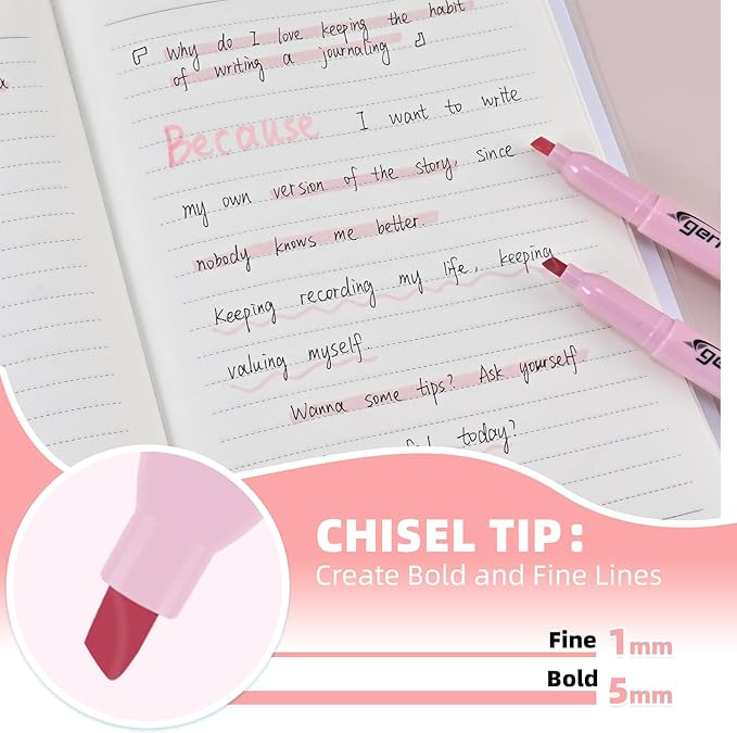 Pink Highlighter 12 Pack, Mild Pastel Color, Chisel Tip Bible Highlighters No Bleed, Quick-Drying, Cute Aesthetic Markers for Journaling, Bible Study, School Office Supplies