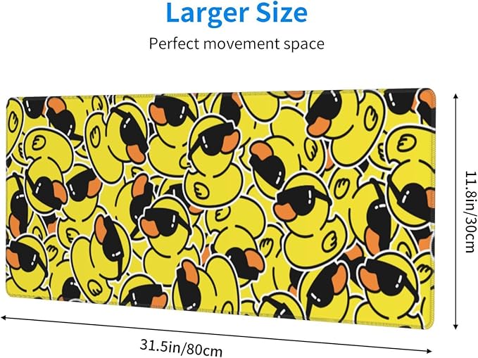 Funny Rubber Ducks with Sunglasses XL Large Mouse Pad with Stitched Edges Long Non-Slip Rubber Base Mousepad Laptop Keyboard Mat Desk Pad for Office Home Desk Decor, 31.5" X 11.8"