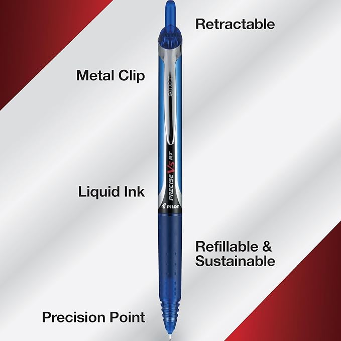 Pilot Precise V5 RT Refillable & Retractable Rolling Ball Pens, Extra Fine Point Pens, 0.5 mm, Assorted, Pack of 12 - Ideal for School, Journaling & Office Writing