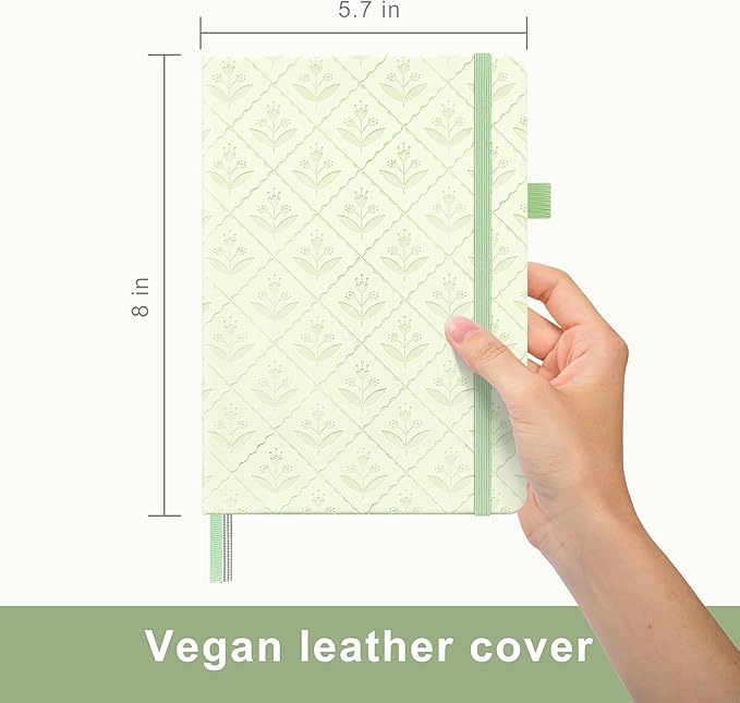 &And Per Se Bullet Dotted Journal, A5 Hardcover Aesthetic Notebook – 160 Pages 100gsm Thick Dot Grid Paper, 3 Sticker Sheets – Gift-Ready Journaling Kit for Women (Light Green)