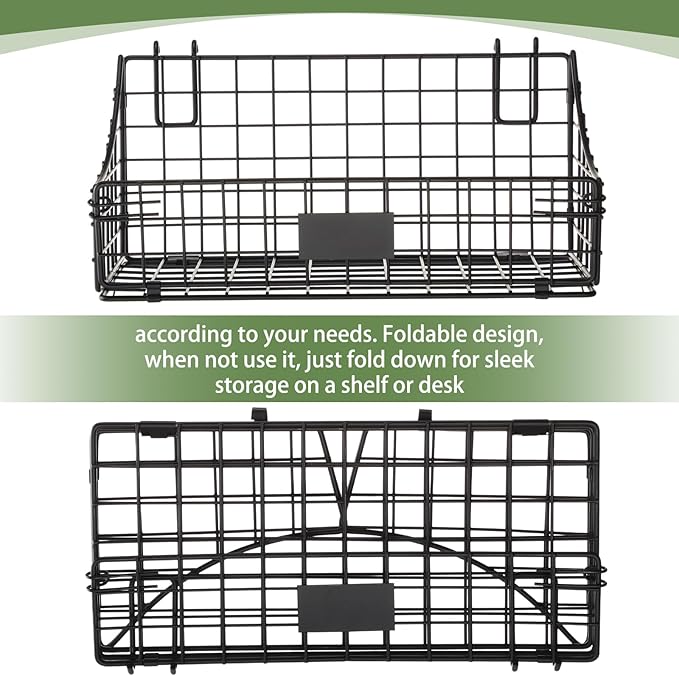 Blulu 4 Pcs Wire Wall Basket, Black Metal Grid Basket with Hooks Wall Hanging Storage Accessory for Vendor Trade Shows Kitchen Bathroom Pantry Supplies(11 x 6 x 5 Inch)