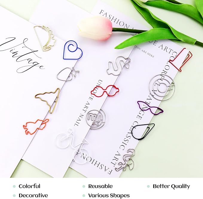 150 Pcs Mixed Cute Paper Clips, Assorted Colors Bookmark Paperclips, Fun Office Supplies Gifts for Students, Kids, Teachers (Random Shaped)