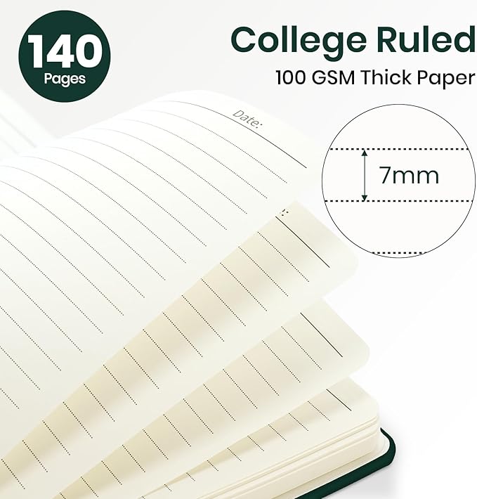 Lined Spiral Journal Notebook for Women, A5 College Ruled Journals for Writing, Hardcover Notebooks for Work, Note taking and Office School Supplies,140 Pages - Dark Green