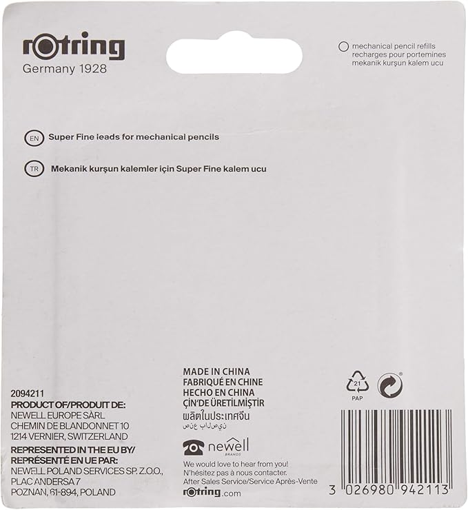 Rotring 0.7 mm 2B Super Polymer Pencil Lead Refills for Mechanical Pencils - 96 Leads in Total - Pack of 4 Tubes