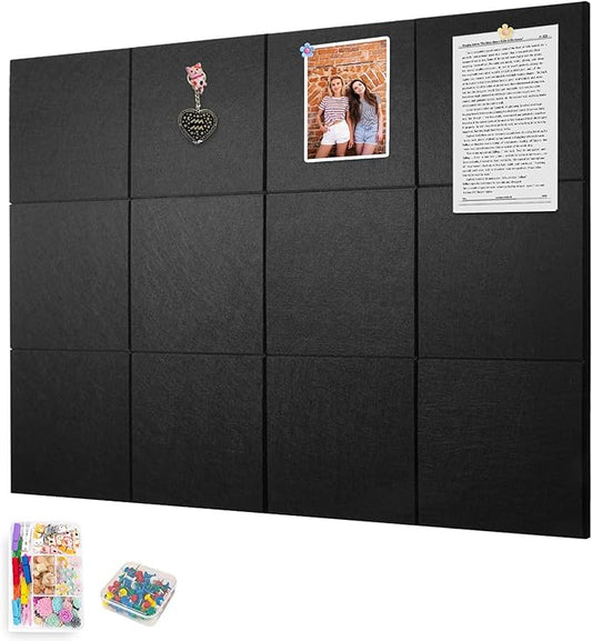 Large Cork Board for Walls, Yunihome 12 Pack 36" x 48" Felt Bulletin Board Wall Tiles for Home Kitchen School Office Wall Decor with Assorted Colors DIY Decorative Push Pins Sets