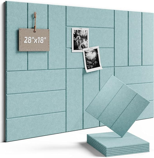 Fluxynara Felt Bulletin Board Tiles -28"x18" with 40 Adhesive Tabs, Cork Board Alternative for Office Decor, Push Pin Board Wall Organizer 6-Pack (Teal Blue)