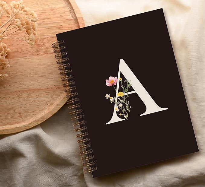 Trendy Personalized Journal Hardcover Spiral Notebook,Black Initial Letter A Notebook,Monogrammed Gifts for Women Teen Girl,College Ruled Hardcover Spiral Notebook 5.5 x 8.3