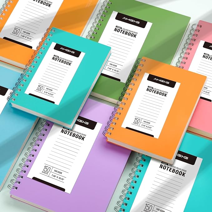 AHGXG Spiral Notebook College Ruled - Large Spiral Notebook Journal B5 7.48" × 10.15", 300 Pages, 100GSM Thick Paper, Plastic Hardcover, for Work Office School Writing Notes,Green