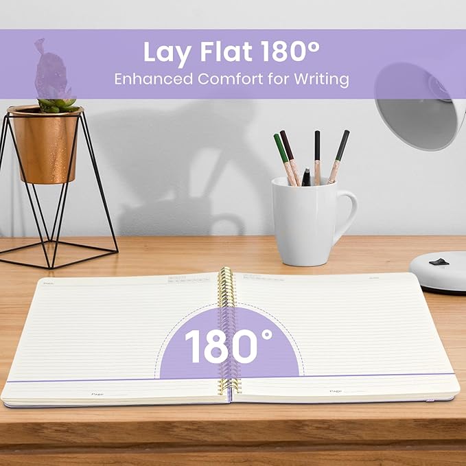 Taja Spiral Lined Notebook, 8.5"x11" Notebooks for Work, Large A4 Journal for Women & Men, College Ruled Journaling Notebook for Writing, Plastic Cover Spiral Journal, Lavender