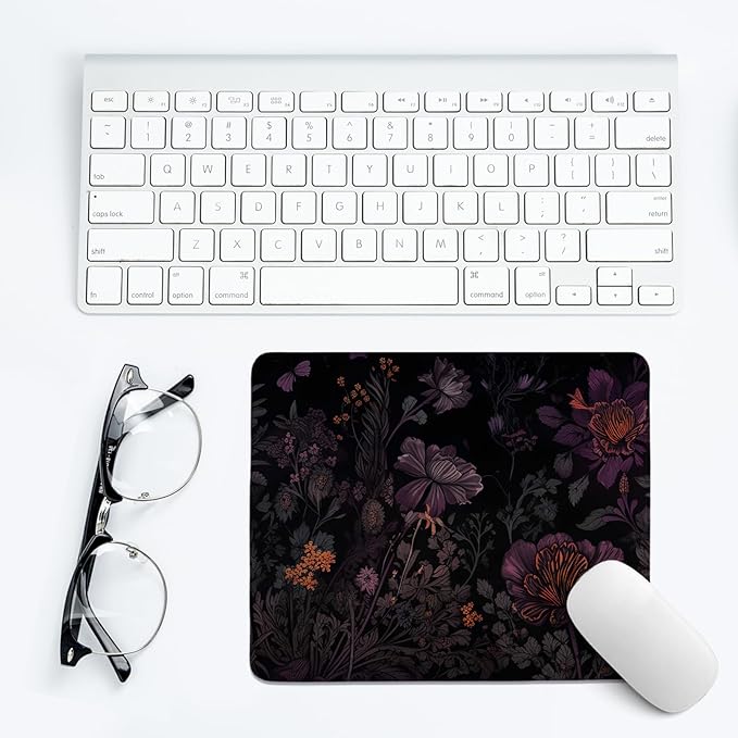 Dark Cottagecore Mouse Pad,Black Floral Mouse Pads,Vintage Wildflower Desk Mat Purple Botanical Desk Mat for Home Office Dorm Desktop Decor,10.2x8.3 Inch