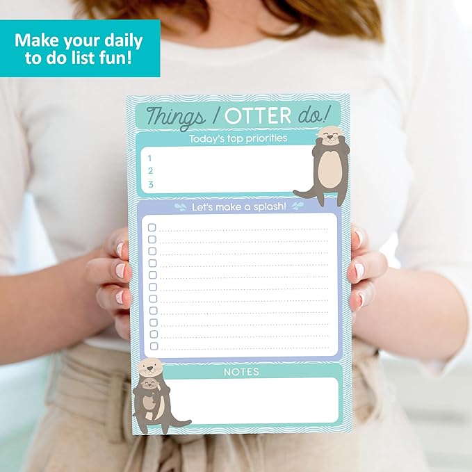 Daily To Do List Notepad - 50 Sheets 5.5 x 8.5” Productivity Task Planner and Habit Tracker Pad - Cute Otter Gift Idea and Office Supplies to Reach Goals and Track Tasks and Appointments