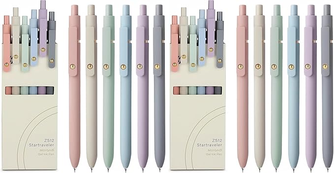 FIOVER Gel Pens, 6pcs 0.7mm Fine Point Black Ink, Smooth Writing Pens for Journaling, Nurse Aesthetic Cute Office School Supplies, Gifts for Women and Men (6Pcs Morandi-Black Ink) (Pack of 2)