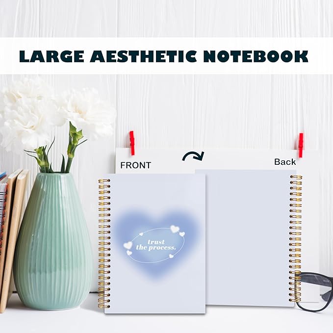 BearCake Trendy Y2K Blue Aura Preppy Notebook Journal, Trust the Process Inspirational Notebooks, Aesthetic Notebooks, Blue Aesthetic Office Supplies, Hardcover Spiral Notebook 5.5x8.3