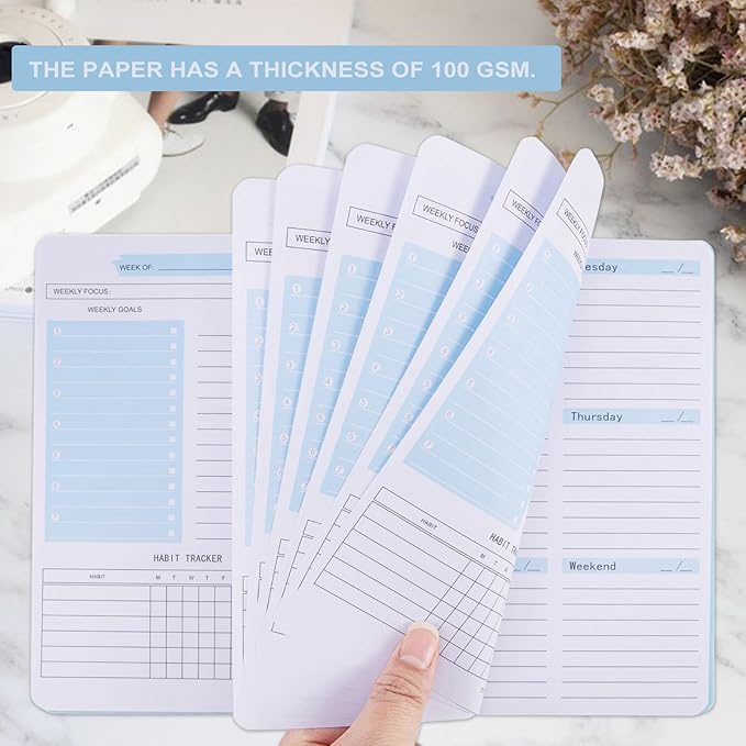 2PCS Undated Weekly Planner with Goal Habit Tracker Notebook, Small A5 To Do List Planners Spiral Binding Personal Goal Journal Non Dated Weekly Planner Simple Agenda Planners for Work Kids School