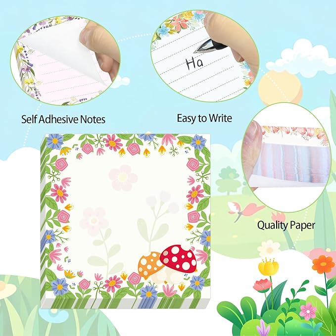 600 Sheets Spring Sticky Notes, Beautiful Flower Note Pads Self-Adhesive Spring Floral Memo Notes for Springtime Party Favors Home Office School Supplies