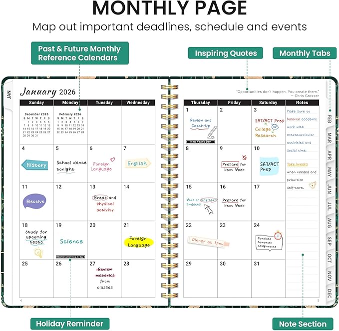 2026 Planner, Weekly and Monthly Calendar Planner for Women, Jan 2026 - Dec 2026, Hardcover Planning Agenda book with Tabs, Spiral Bound, Inner Pocket, Perfect for School Office Supplies, 6.3" x 8.5" - Botanical Waltz