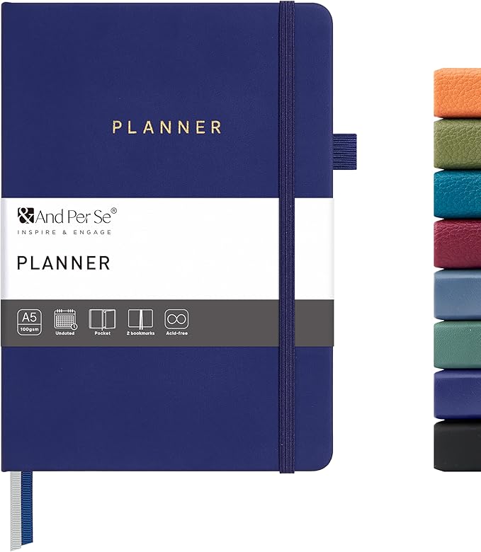 And Per Se Undated Planner – A5 Leather Hardcover Weekly & Monthly Goal Planner for 72 Weeks (1.5 Years) – with Goal & Habit Tracker (Royal Blue)