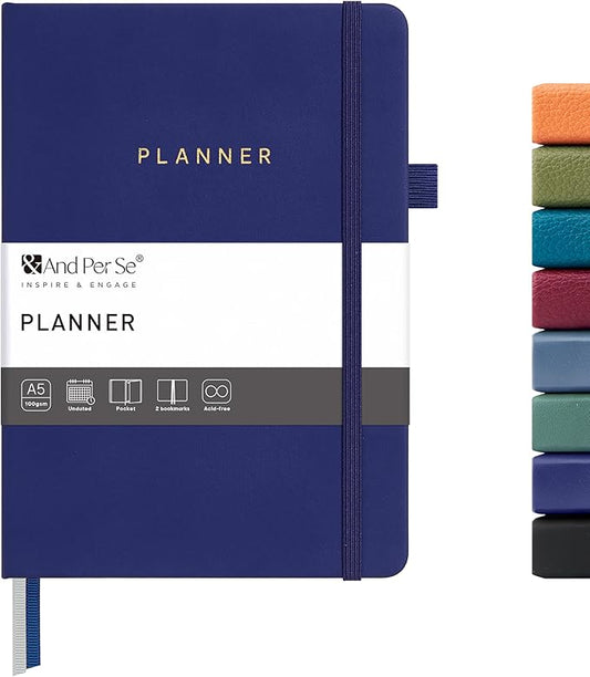 And Per Se Undated Planner – A5 Leather Hardcover Weekly & Monthly Goal Planner for 72 Weeks (1.5 Years) – with Goal & Habit Tracker (Royal Blue)