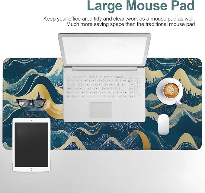 Ocean Waves Extended Gaming Mouse Pad 35.4 x 15.7 Inch – Large Desk Mat for Gaming, Office, and Home Use, with Non-Slip Rubber Base and Smooth Cloth Surface