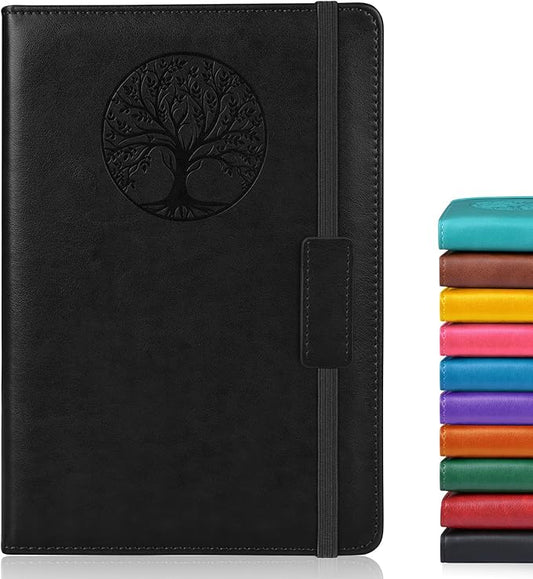 Biuwory Blank Journal Notebook for Women Men, Hardcover Leather Sketchbook 5.7"×8.3", 160 Pages Unlined Sketch book for Drawing, Writing, Travel, School & Work, Journaling Notebooks (Black)