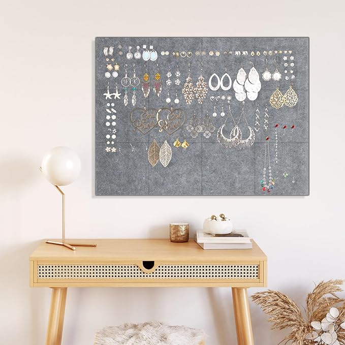 Large Cork Board for Walls 48"x36",12 Pack Felt Wall Tiles with 60 Pushpins,50 Safe Removable Adhesive Tabs,10 Hooks and Clips, Felt Bulletin Board Pin Board Tack Board for Office -Silver Gray