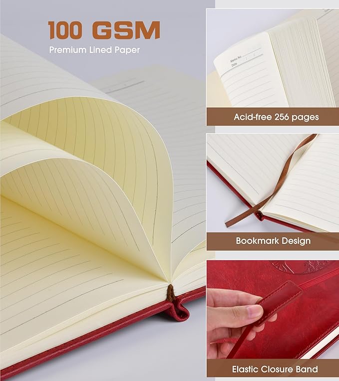 Lined Journal Notebook for Women Men,256 Pages B5 Large Hardcover Leather Journals for Writing,Travel,Business,Work & School,College Ruled Notebooks for Note Taking,Diary Notepad 7.8"×10.2"