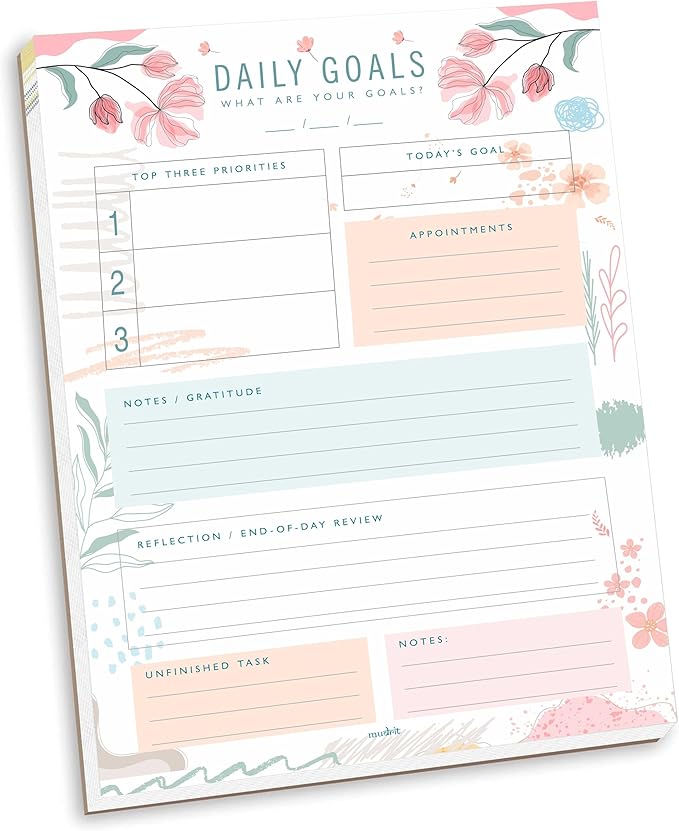 Daily Goals, Gratitude List, Planner, Do List Organiser, Personal Planner Journal, 8.25 x 11.25 Inches, 53 Pages