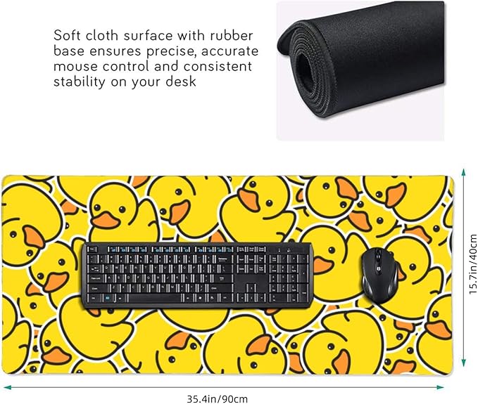 Cute Rubber Ducks Mouse Pads XXL Extended Mousepad with Stitched Edges Yellow Cartoon Ducky Non-Slip Rubber Base Computer Keyboard Pad Desk Mat for Home Office Desk Decor, 35.4" X 15.7"