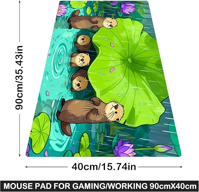 Nuxovilar Professional Large Mouse Pad & Computer Game Mouse Mat (35.4x15.7IN, Otters Under Lotus Leaf Art) (90 * 40cm Otters & Lotus Leaf)