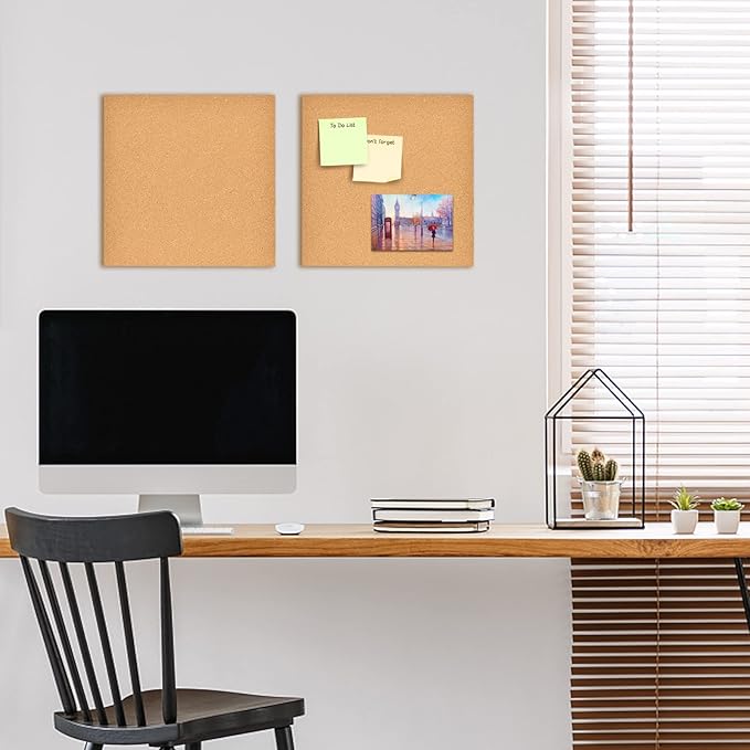 8x8 Cork Board Tiles Bulletin Board, 1/5" Thick Small Square Cork Boards for Walls, Self-Adhesive Cork Tiles for Home, Office, School, Bulletin Board Decorations(5mm,4pc)