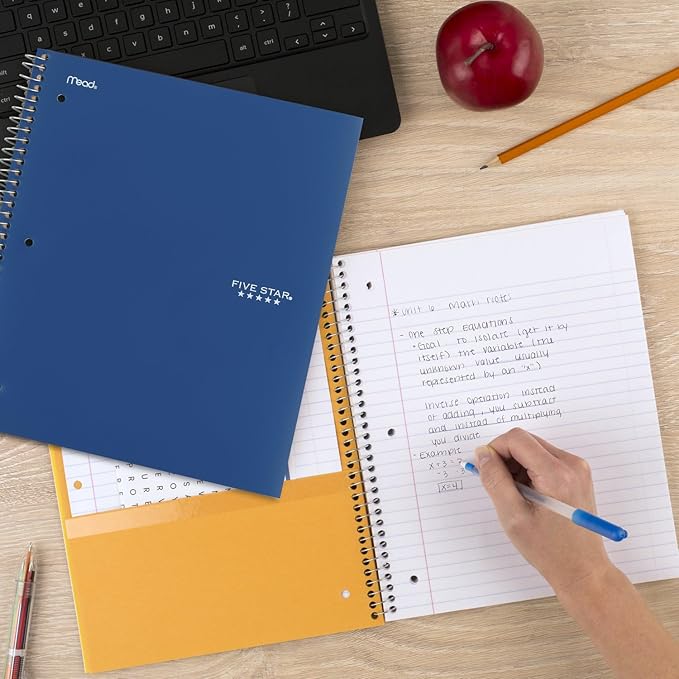 Five Star Spiral Notebook + Study App,5 Subject,College Ruled Paper,8-1/2" x 11",200 Sheets,Fights Ink Bleed,Water Resistant Cover,Pacific Blue (73635),(Pack of 6)