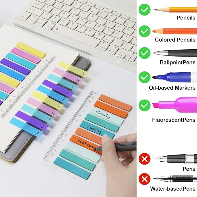 MultiBey 1200 Pcs Transparent Sticky Tabs, Pastel Colored Page Markers, Writable & Repositionable Book Tabs for Notes, Office, Study Supplies