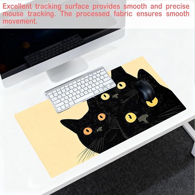 Nuxovilar Black Cat Trio Large Mouse Pad Gaming Mouse Pad Polyester 11.8x31.4 Inches for Home, Office, Kids’ Room, Cute Decor for Cat Lovers