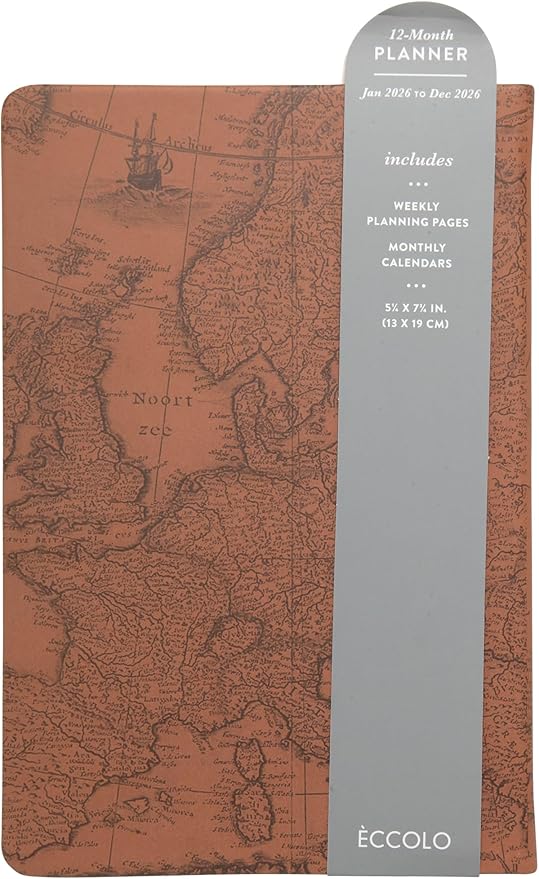 WORLD TRAVELER 2026 Planner - Weekly and Monthly Planner - 6x8 Planning Notebook & Calendar Agenda with Pen, Size 6X8, Brown Map