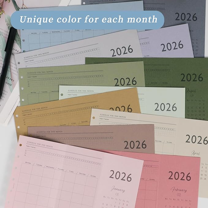 Koqye 2026 A7 Tri-Fold Monthly Planner Refills Kit, Foldable 5x3.1 in, Colorful Monthly Refills Jan-Dec 2026 with Goals, To-Do Lists, Notes, for Planning Organization
